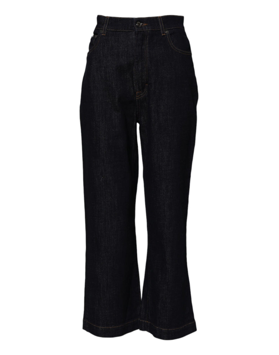 Blue Cotton High Waisted Flared Denim Jeans