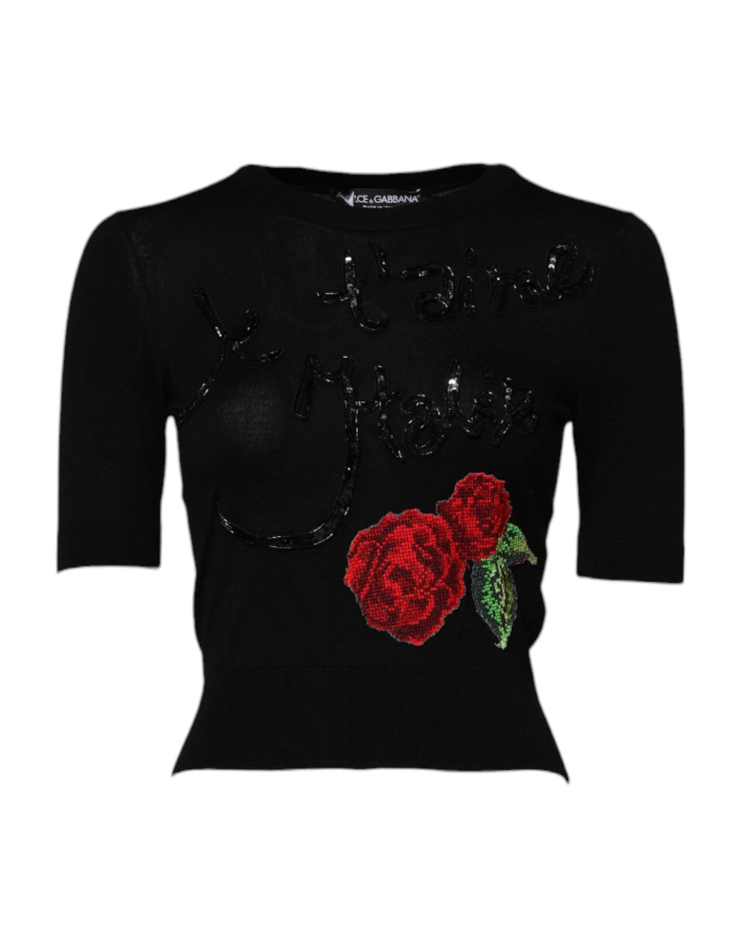 Black Rose Sequin Embellishments Blouse Top