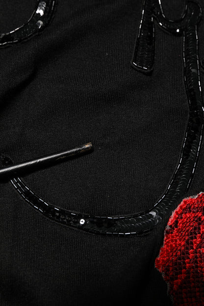 Black Rose Sequin Embellishments Blouse Top