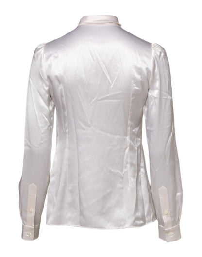 White Ascot Collar Long Sleeve Blouse Top