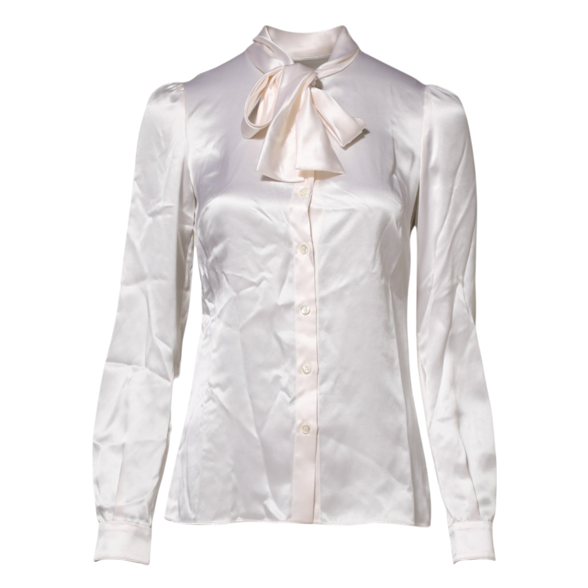 White Ascot Collar Long Sleeve Blouse Top
