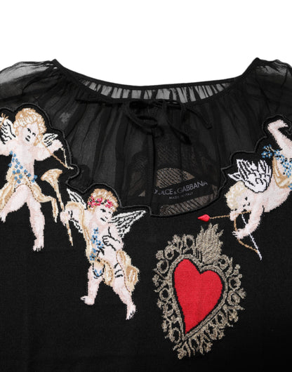 Black Sacred Heart Embroidered Crewneck Top