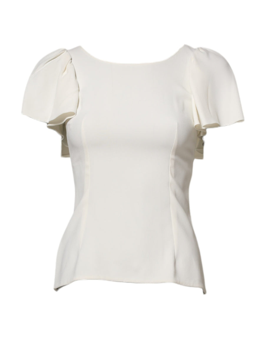 White Round Neck Short Sleeves Blouse Top
