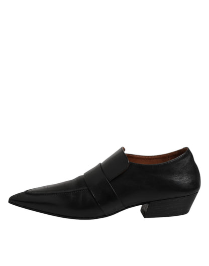 Black Soft Leather Loafer Pointed Toe Slip On Shoes