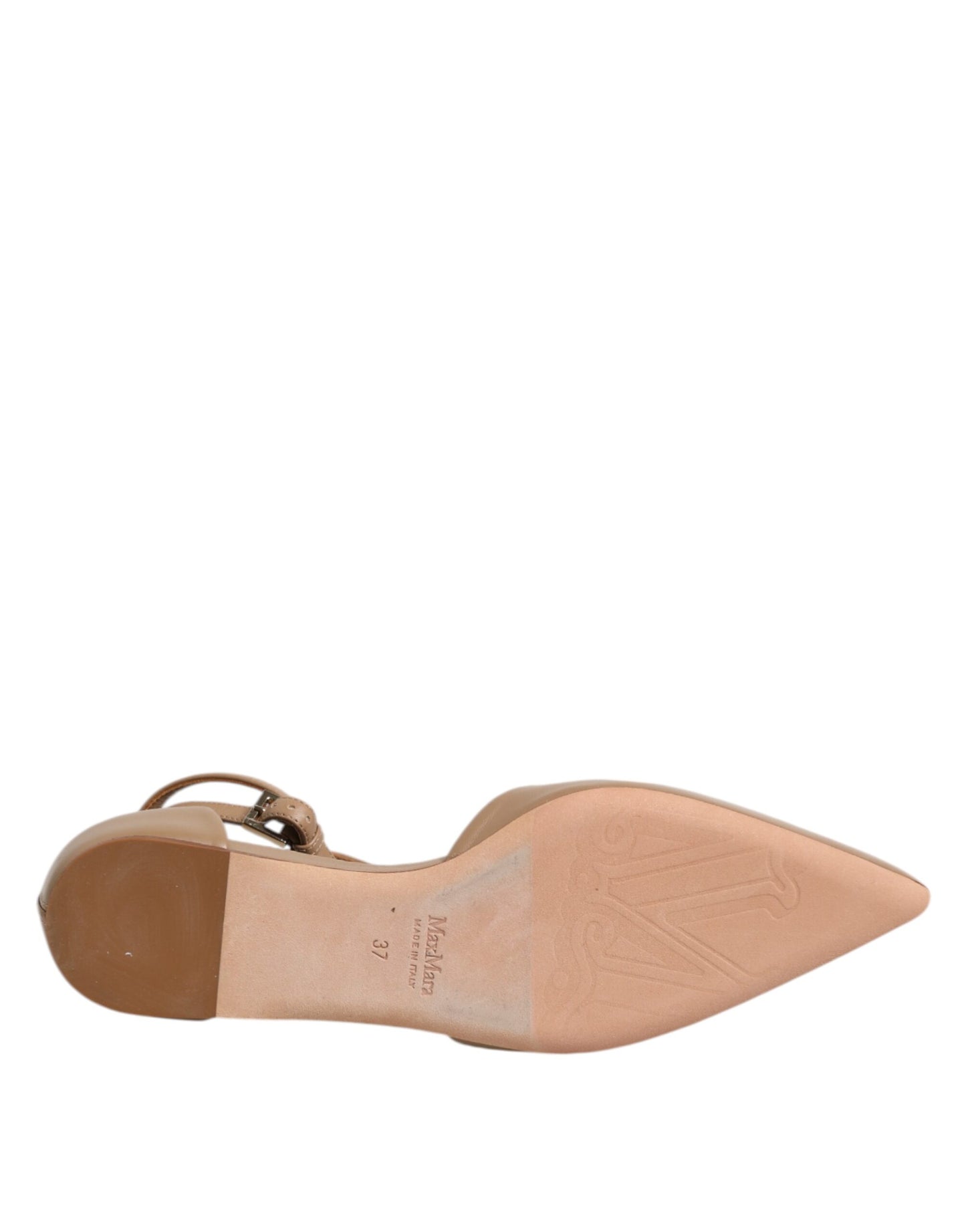 Beige Leather Pointed Toe Sandals Ballet Flat Shoes