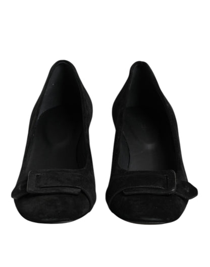 Black Suede Leather Slip On High Heels Pump Shoes