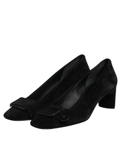 Black Suede Leather Slip On High Heels Pump Shoes
