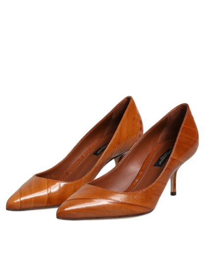 Brown Leather Stiletto Heel Pumps Shoes