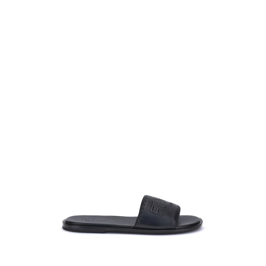 Black Calf Leather Bos Taurus Flat Sandals