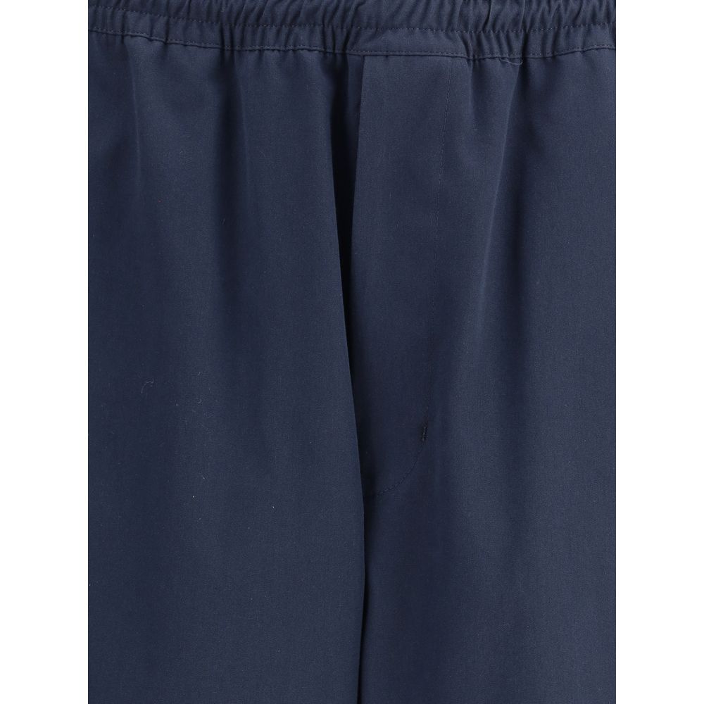 Blue Cotton Casual Pants