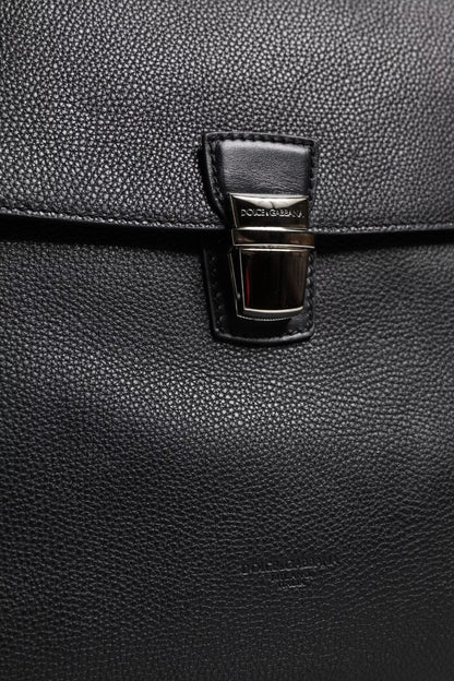Black Leather Document Briefcase Top Handle Bag