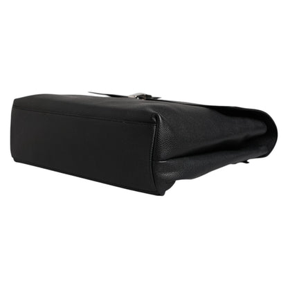 Black Leather Document Briefcase Top Handle Bag
