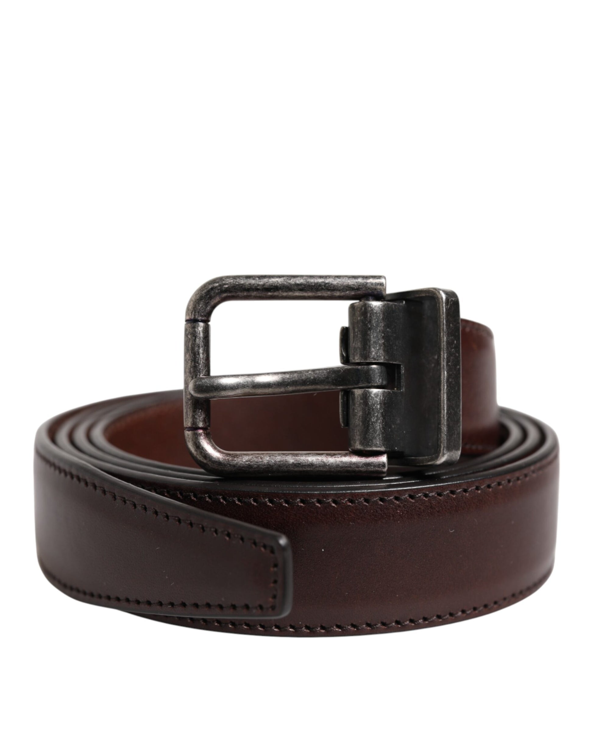 Brown Classic Silver Metal Logo Buckle Belt