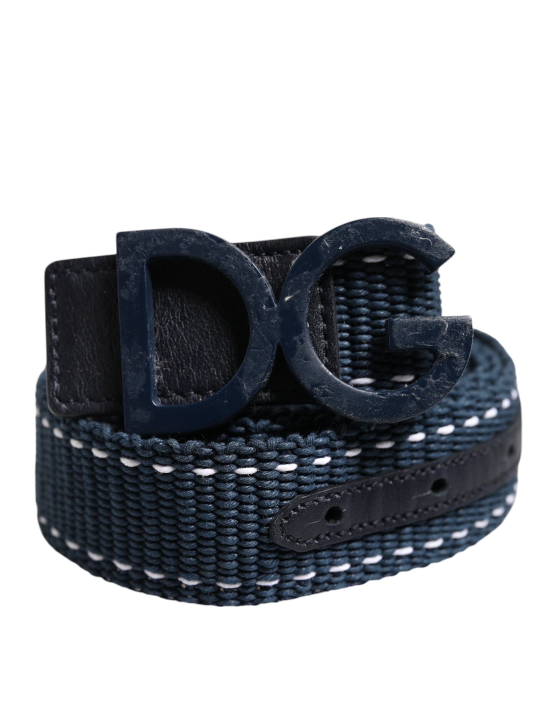 Blue White Cotton DG Logo Metal Buckle Belt