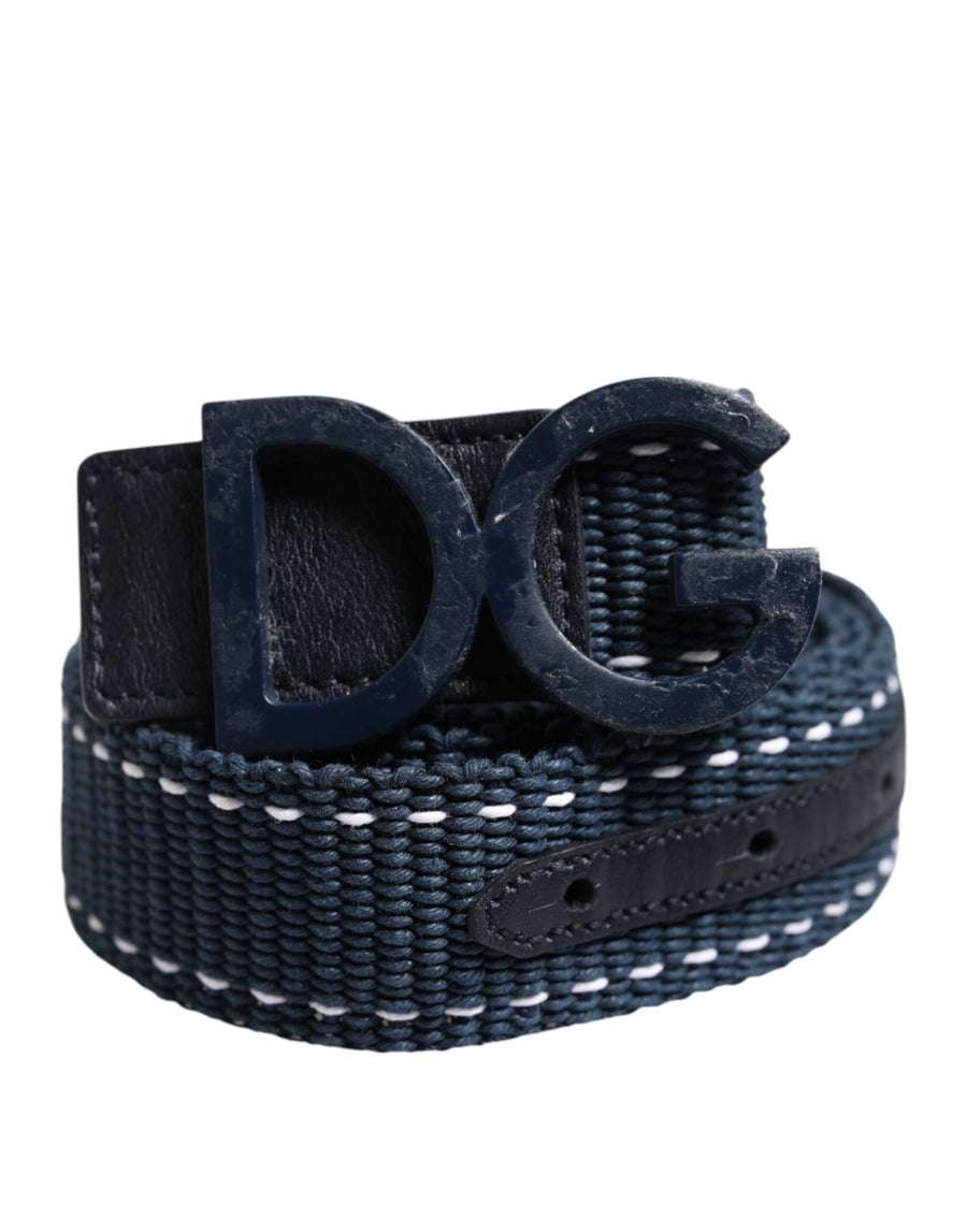 Blue White Cotton DG Logo Metal Buckle Belt