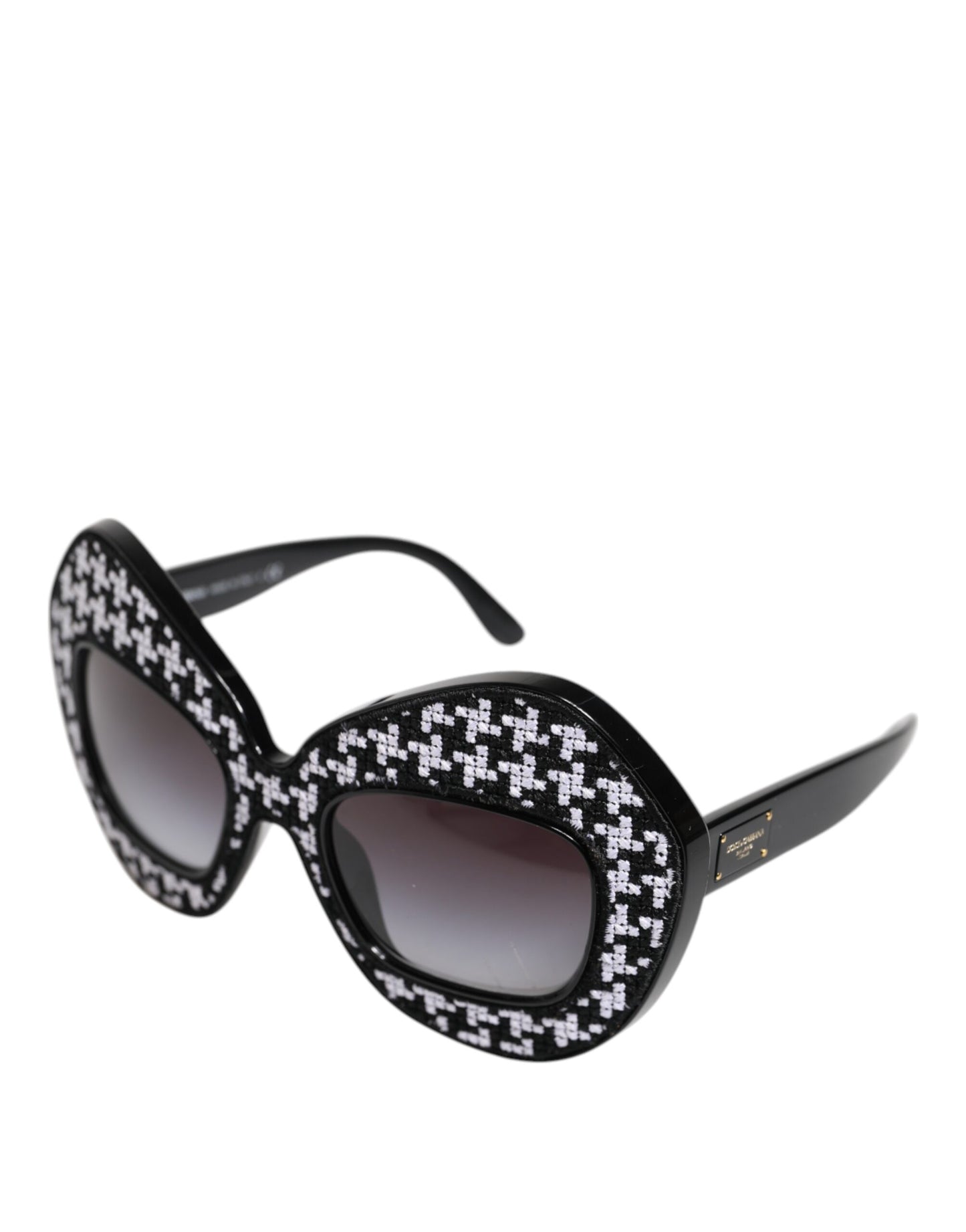 Black White PIED DE POULE Print Oversized Shades Sunglasses