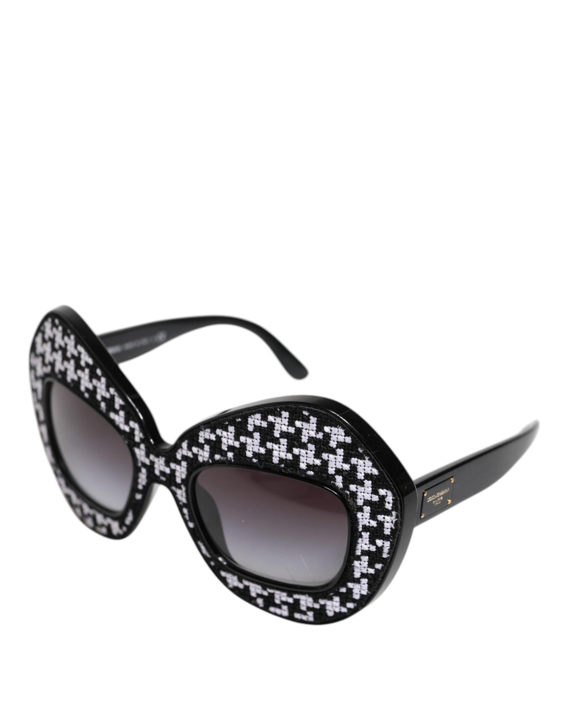 Black White PIED DE POULE Print Oversized Shades Sunglasses