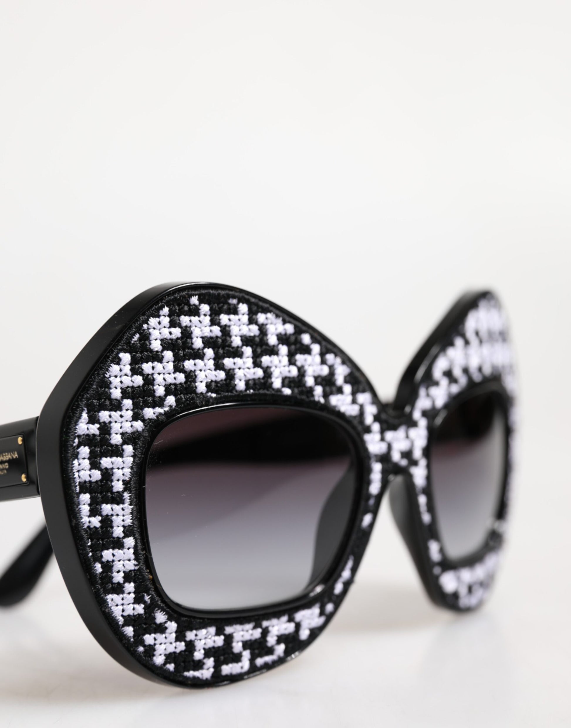 Black White PIED DE POULE Print Oversized Shades Sunglasses