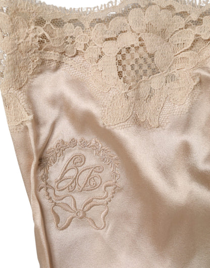 Beige Lace Silk Satin Tank Lingerie Underwear