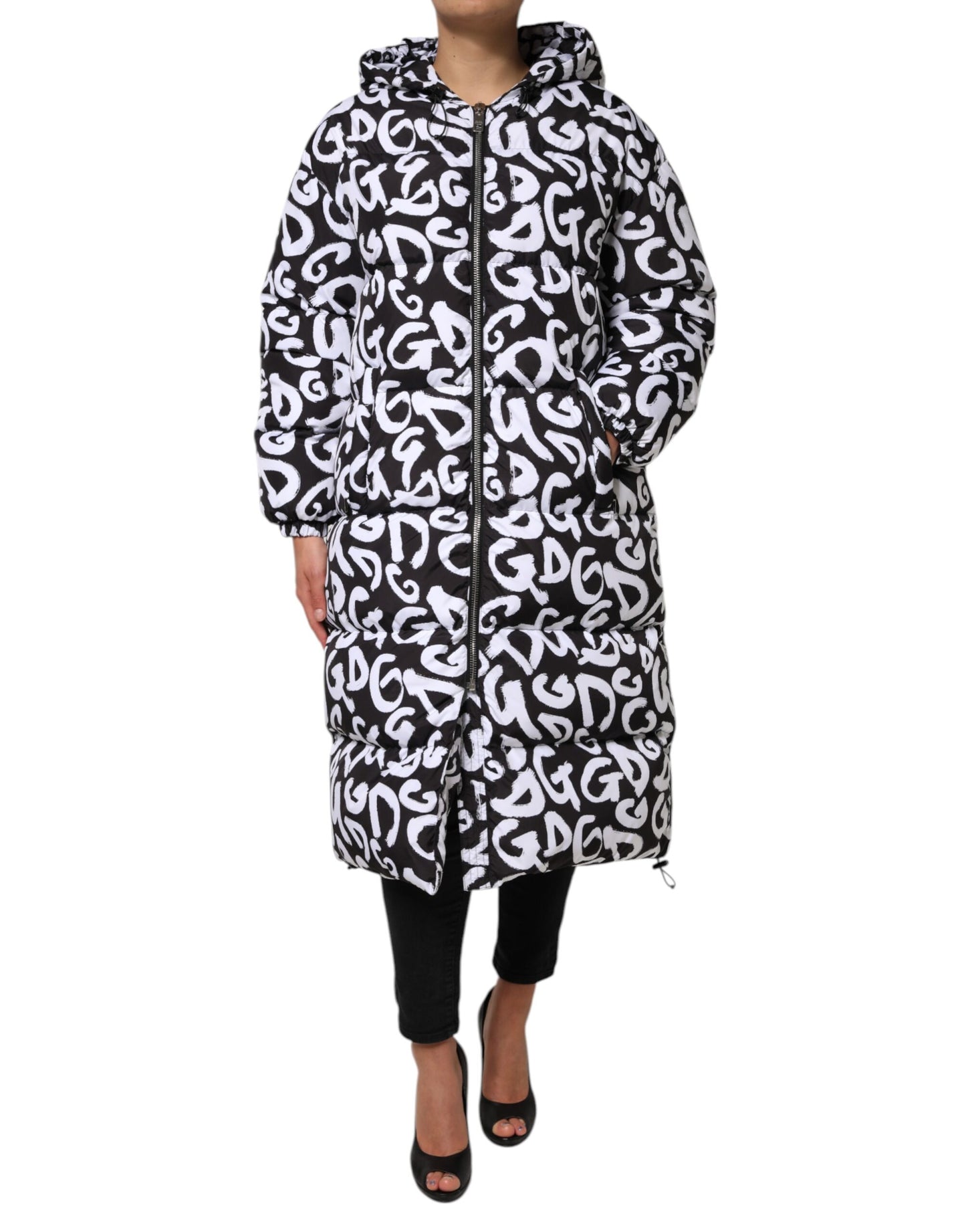 Black White DG Mania Hooded Long Coat Jacket