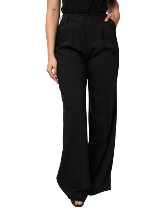 Black Wool High Waist Wide Leg Pants