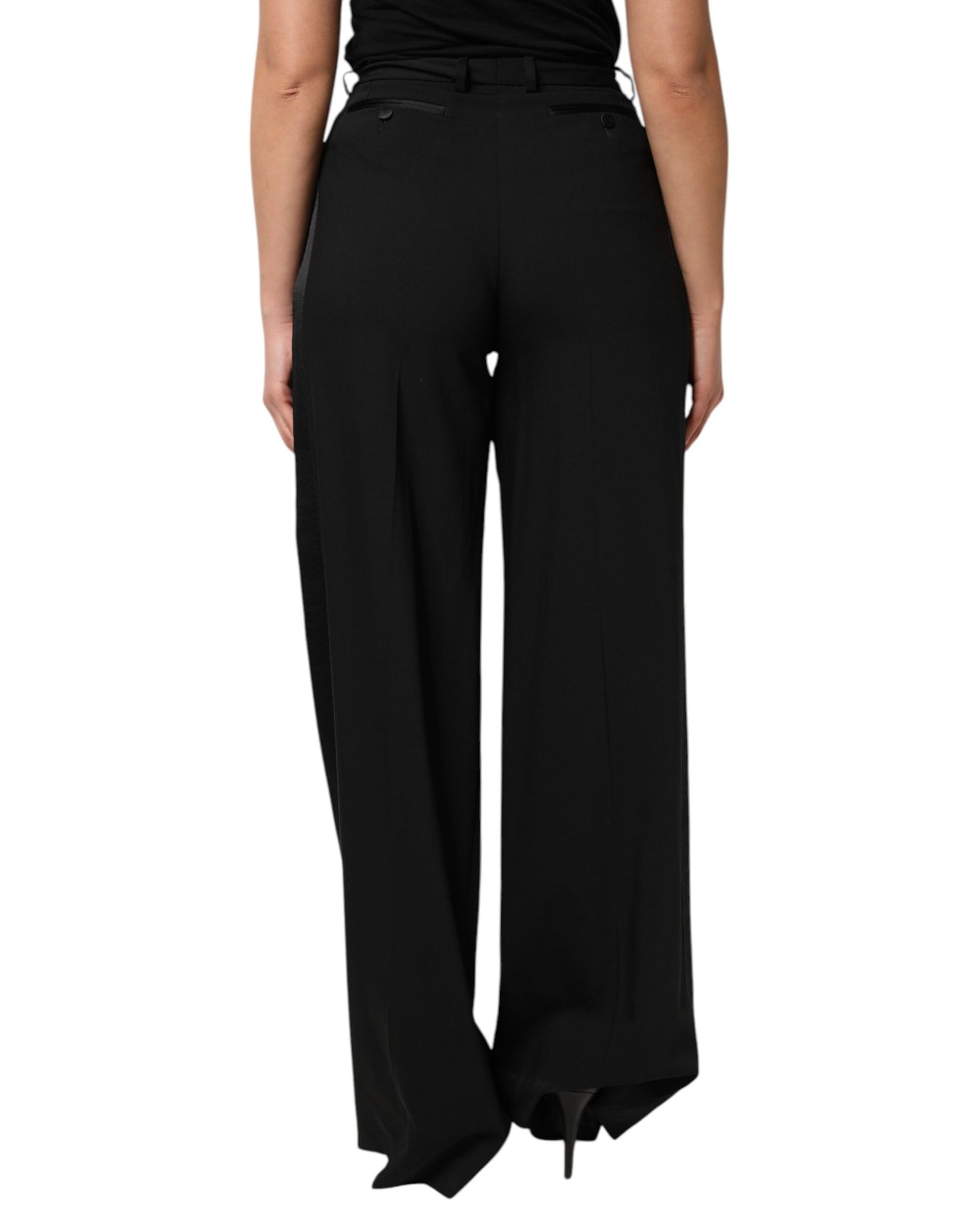 Black Wool High Waist Wide Leg Pants