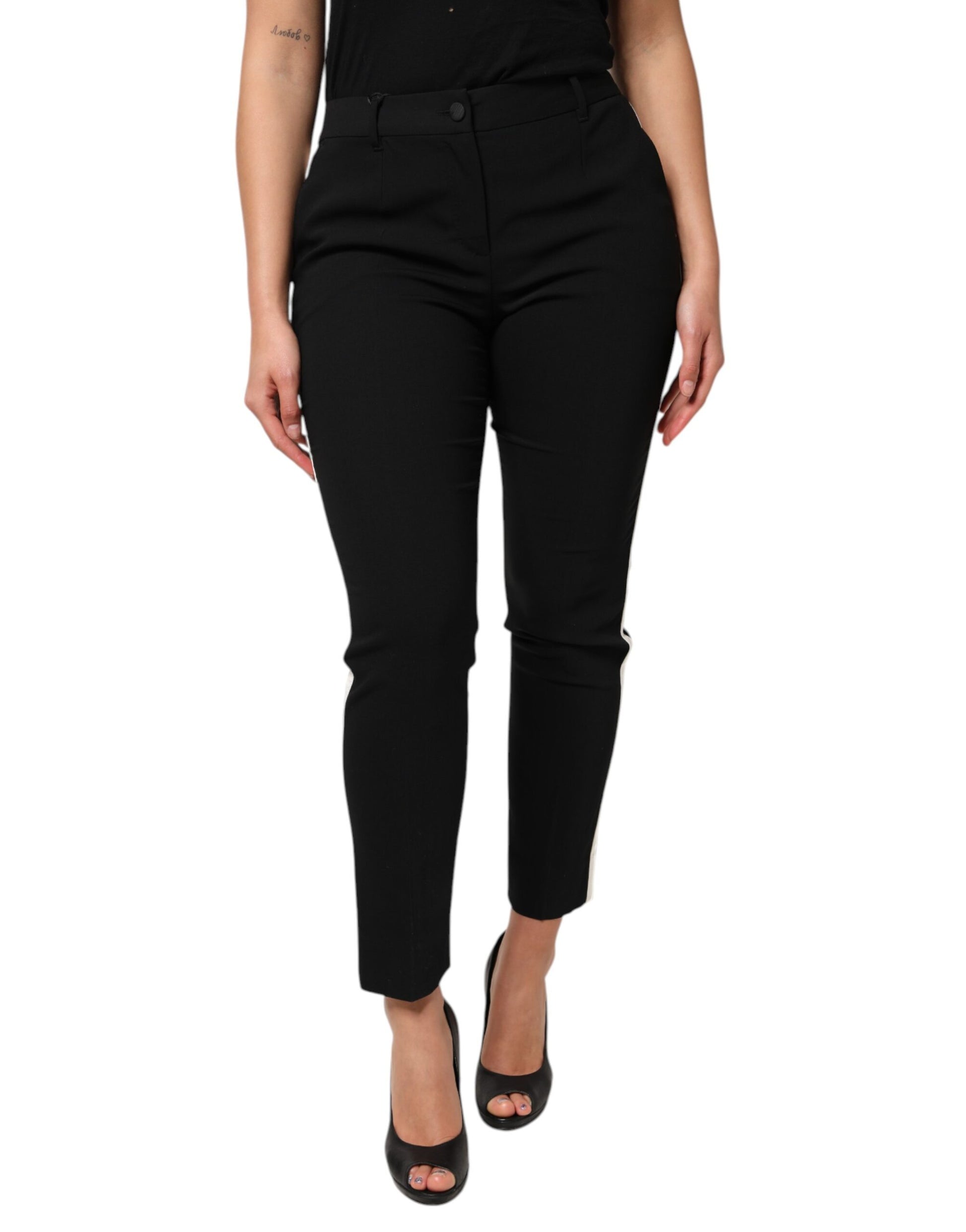 Black Wool High Waist Tapered Pants