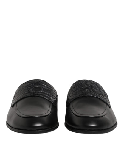 Black Calfskin Leather Slip On Loafers Shoes