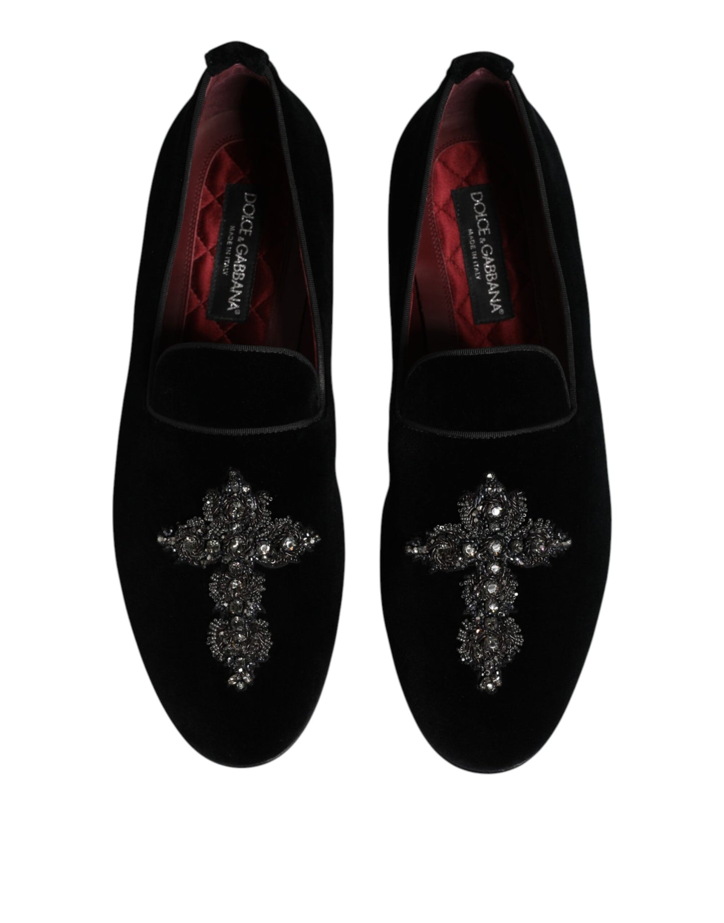 Black Velvet Embellished Loafer Slip On Shoes