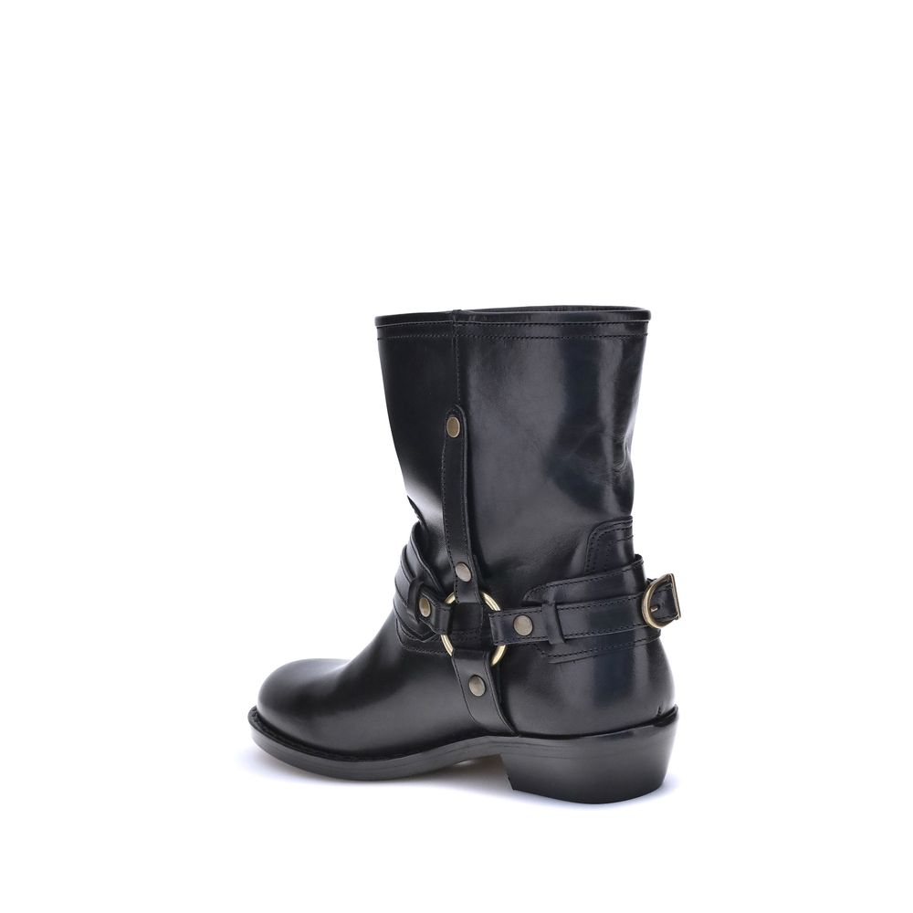 Black Calf Leather Bos Taurus Ankle Boots