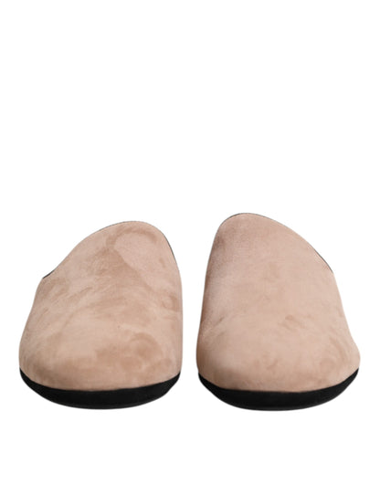 Beige Capra Suede Slides Flat Slipper Shoes