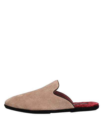 Beige Capra Suede Slides Flat Slipper Shoes