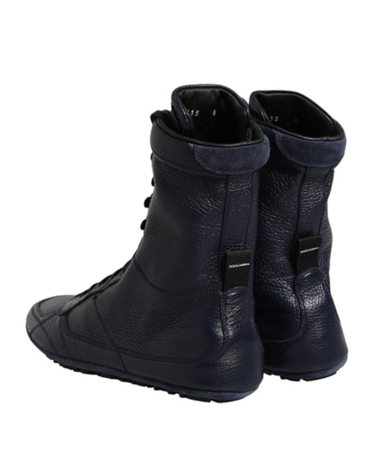 Dark Blue Leather KING High Top Sneakers Shoes