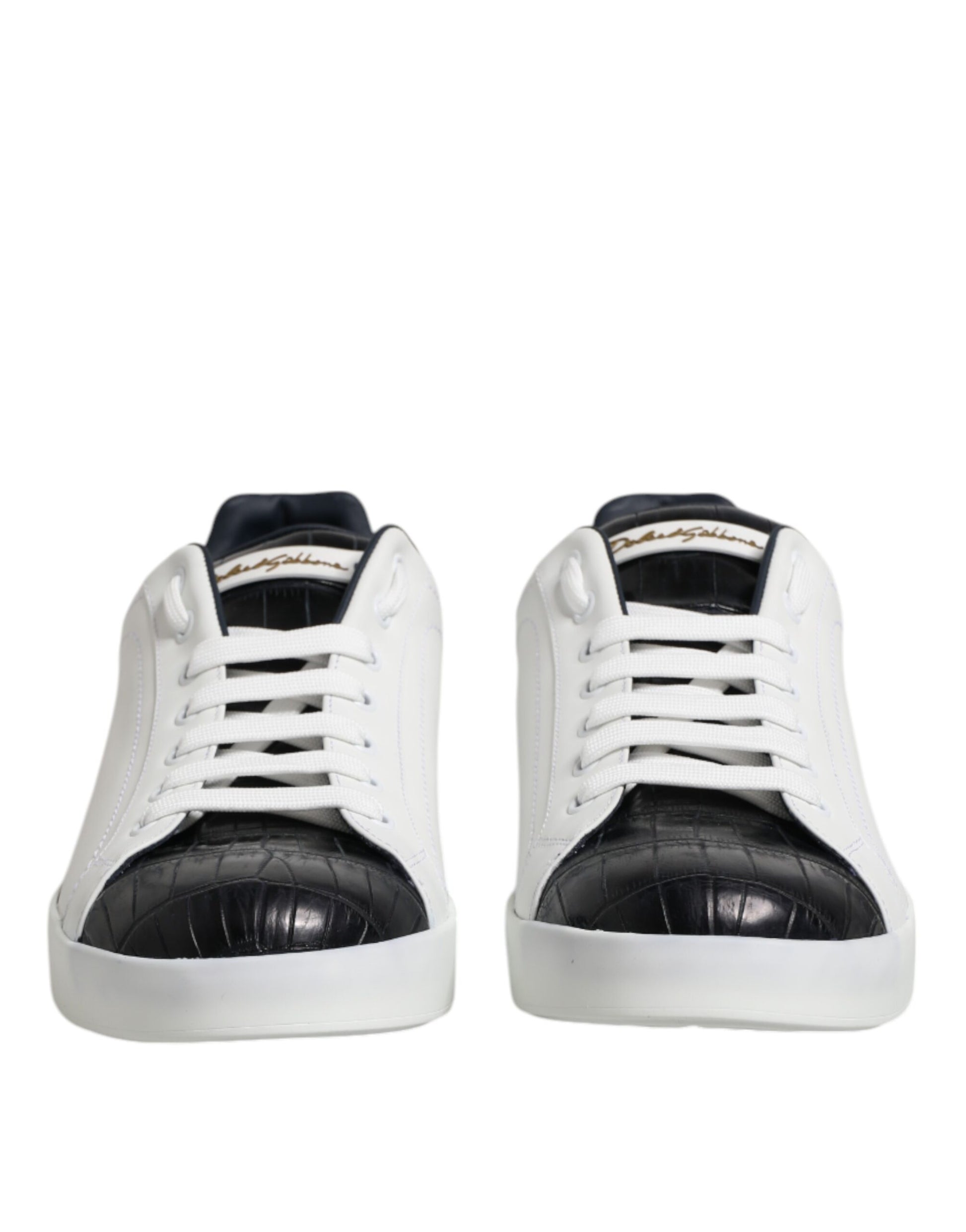 White Black Leather Portofino Sneaker Shoes