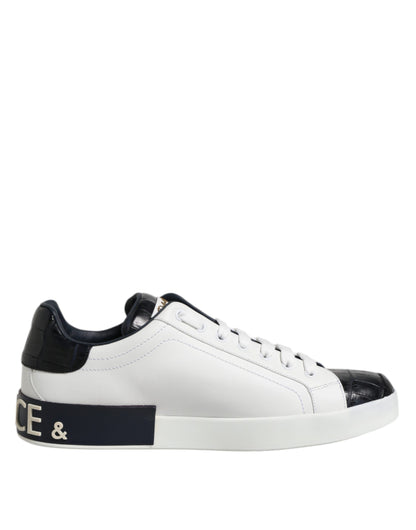White Black Leather Portofino Sneaker Shoes