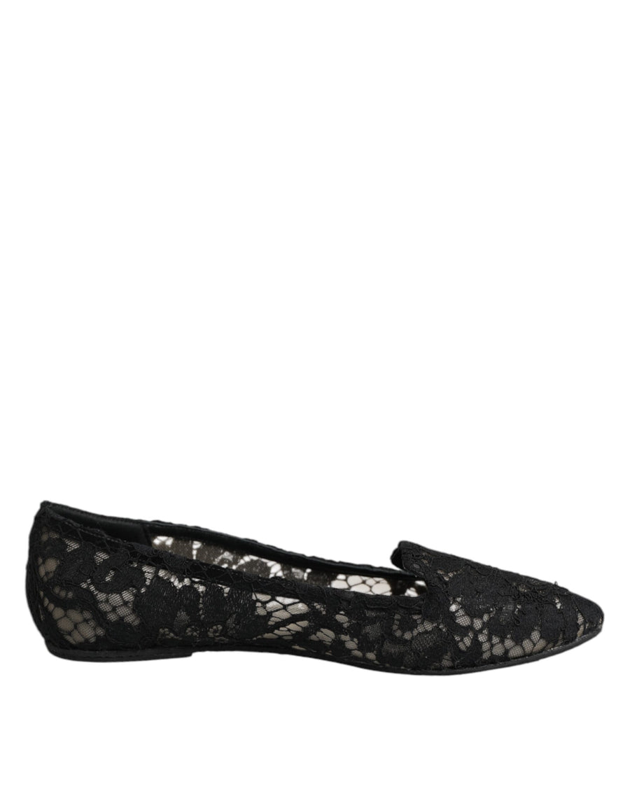 Black Taormina Lace Slip On Flats Shoes