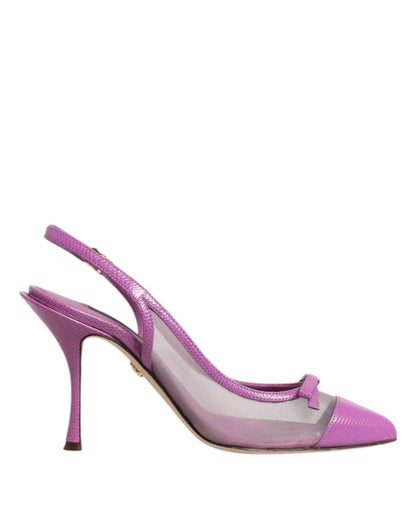Purple Leather Mesh High Heels Slingback Shoes