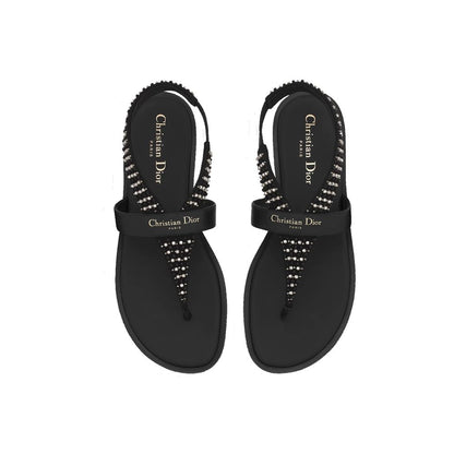 Black Calfskin Flat Sandals