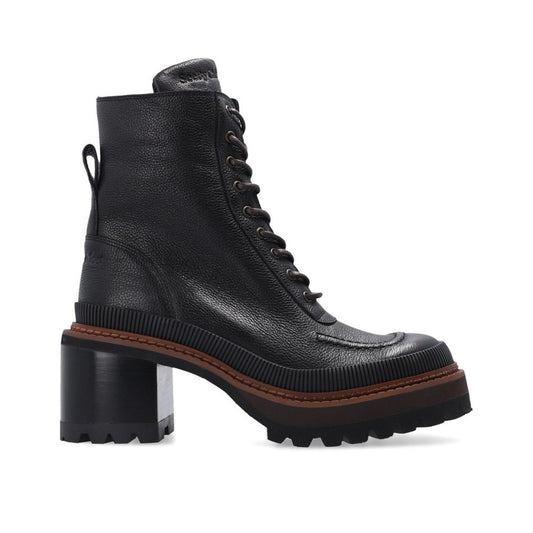 Black Calfskin Lace-Up Boots