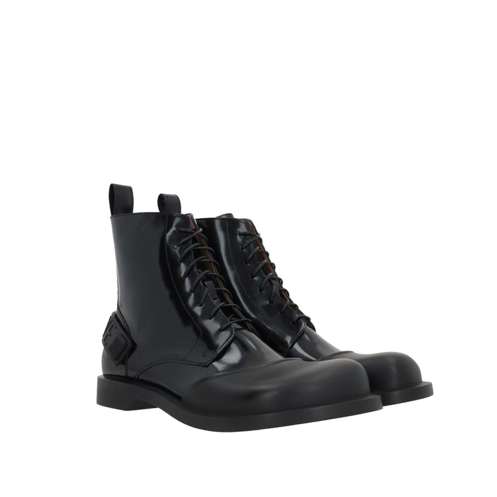 Black Calfskin Lace-Up Boots