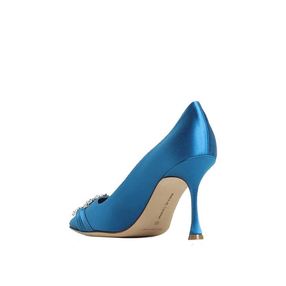 Blue Silk High Heel Pumps