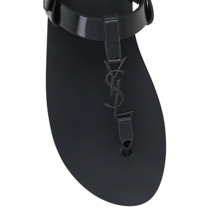 Black Calfskin Flat Sandals