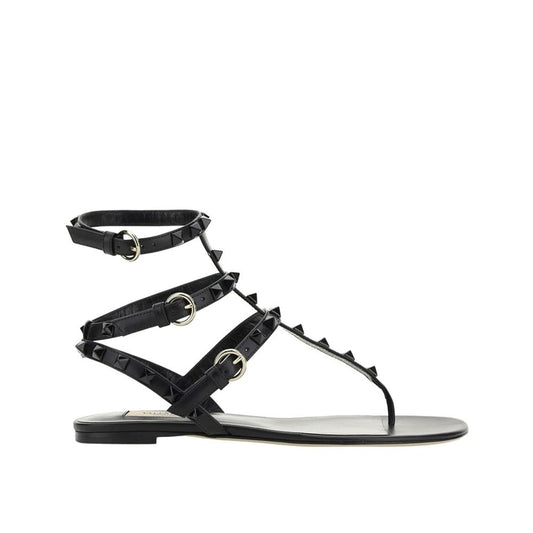 Black Calfskin Flat Sandals