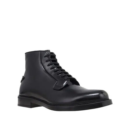 Black Calfskin Lace-Up Boots