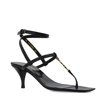 Black Calfskin Stiletto Heel Sandals