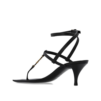 Black Calfskin Stiletto Heel Sandals