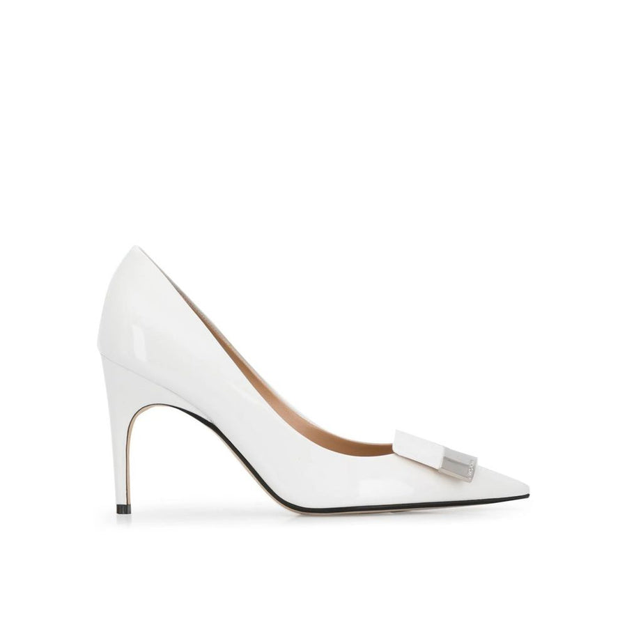 White Calfskin High Heel Pumps