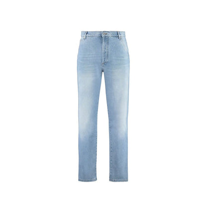 Blue Cotton Cropped Jeans