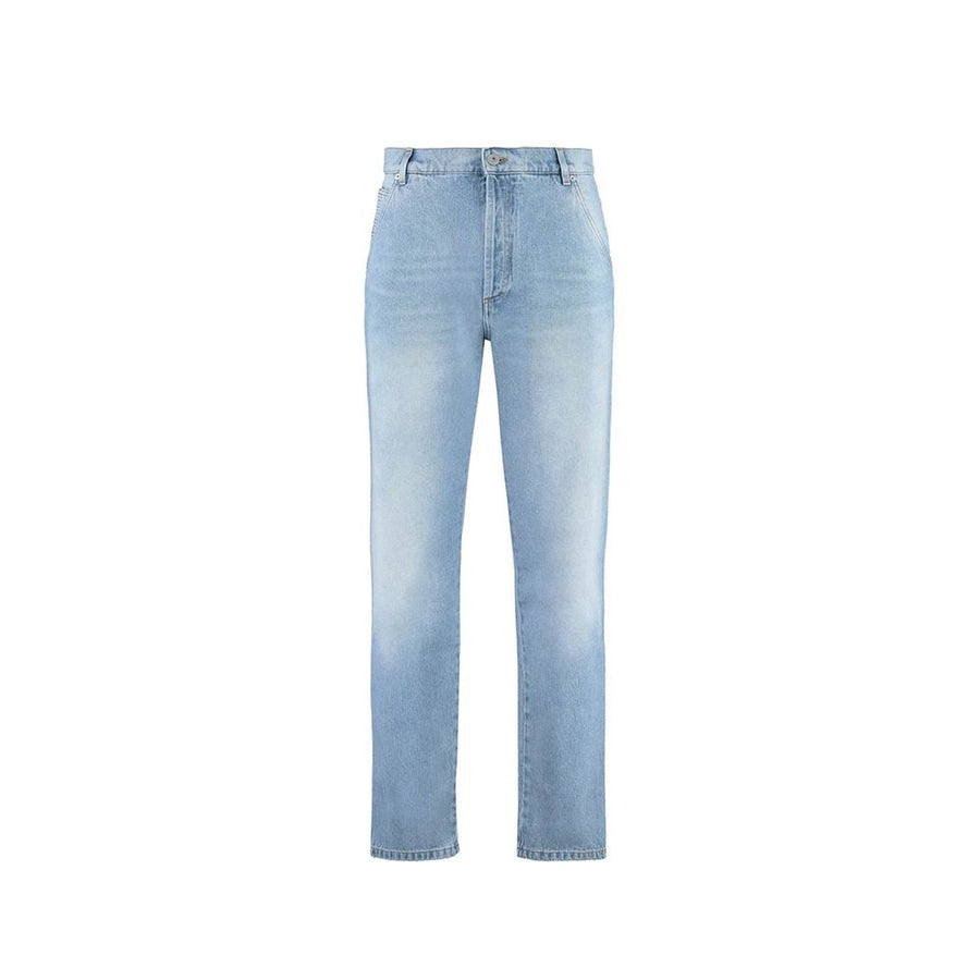 Blue Cotton Cropped Jeans