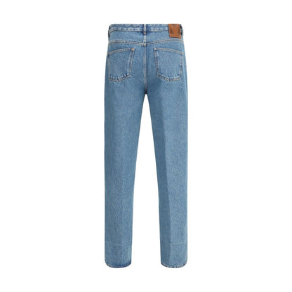 Blue Cotton Straight-Leg Jeans